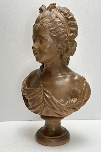 Sculpture Sculpture en Terre cuite - Buste de jeune femme en terre cuite XIXe