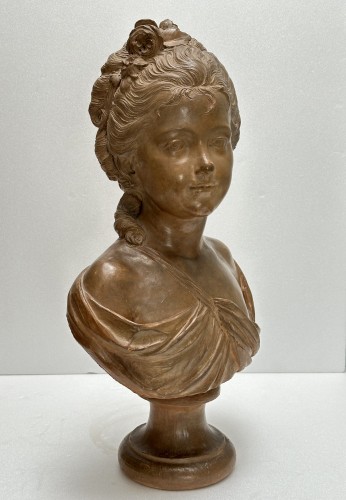 XIXe siècle - Buste de jeune femme en terre cuite XIXe