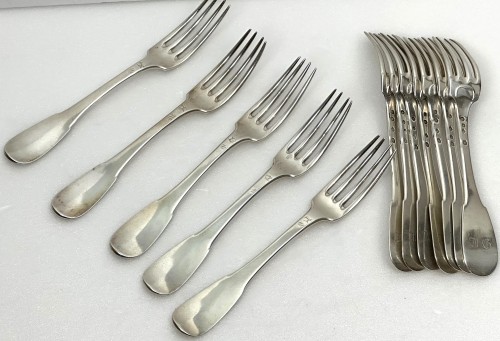 silverware & tableware  - a Louis XVIII solid silver flatware sets  of twelve