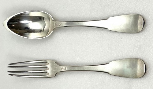 19th century - a Louis XVIII solid silver flatware sets  of twelve