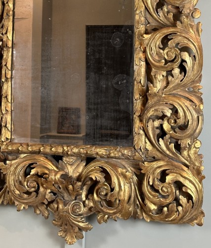 Antiquités - Grand miroir florentin, Toscan du XVIIe siècle