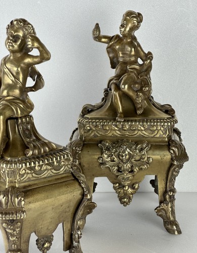 Paire de chenets en bronze doré d'épque Louis XIV - Objet de décoration Style Régence