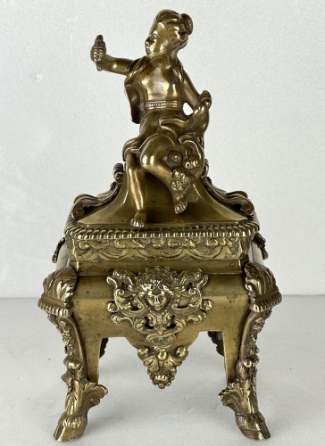 Paire de chenets en bronze doré d'épque Louis XIV - Sérignan Antiquités