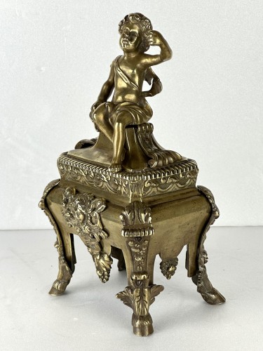 XVIIIe siècle - Paire de chenets en bronze doré d'épque Louis XIV