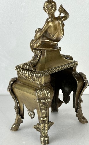 Antiquités - Paire de chenets en bronze doré d'épque Louis XIV