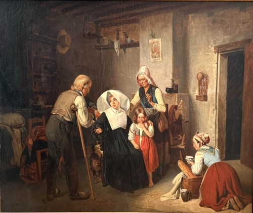 The Visit, attributed to  Duval Le Camus (1790 - 1854) - Paintings & Drawings Style Restauration - Charles X