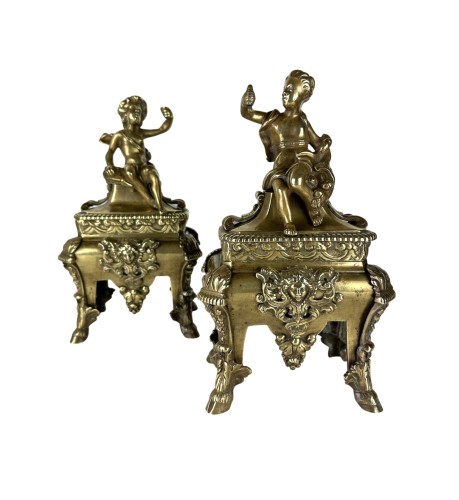 Paire de chenets en bronze doré, fin XVIIe début XVIIIe