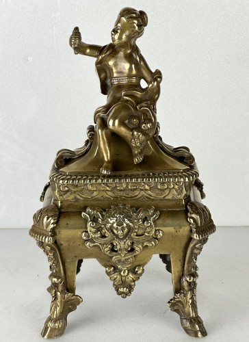 Paire de chenets en bronze doré, fin XVIIe début XVIIIe - Louis XIV