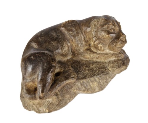 Reclining Lion in Boulogne Marble, Medieval Period. - 