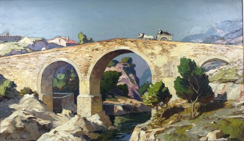 Gustave Vidal (1895-1966) - The old roman bridge  - Paintings & Drawings Style Art Déco