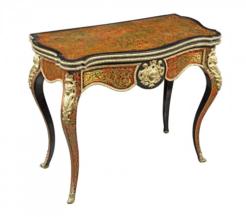 Table-console de jeu d'époque Napoléon III en marqueterie Boulle