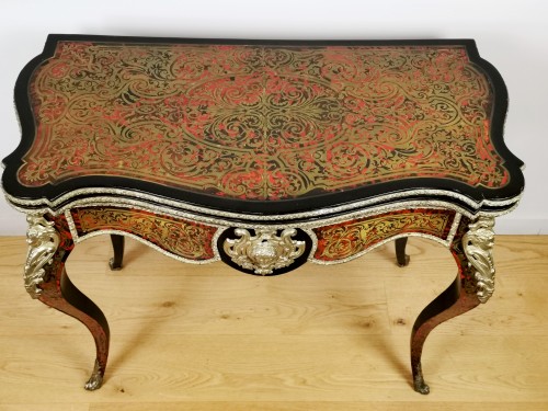 Furniture  - A Napoleon III, game console table in Boulle marquetry mid 19th century.