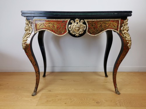 Table-console de jeu d'époque Napoléon III en marqueterie Boulle - Sérignan Antiquités