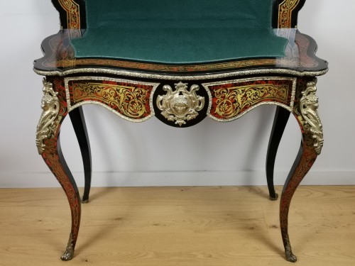 Napoléon III - Table-console de jeu d'époque Napoléon III en marqueterie Boulle