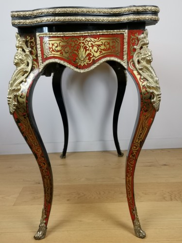 Antiquités - Table-console de jeu d'époque Napoléon III en marqueterie Boulle