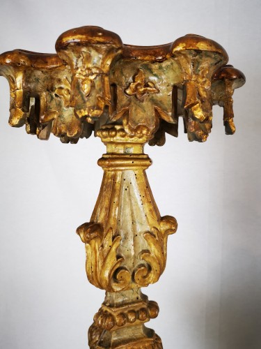 Objet de décoration Colonne Piédestal - Paire de portes torchères en bois doré d’époque Louis XIV