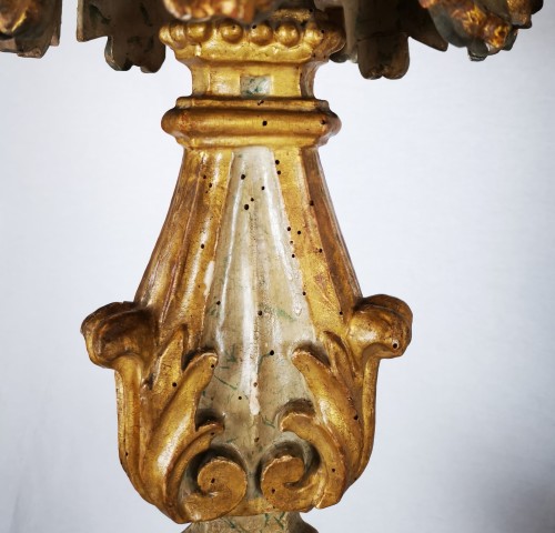 XVIIIe siècle - Paire de portes torchères en bois doré d’époque Louis XIV