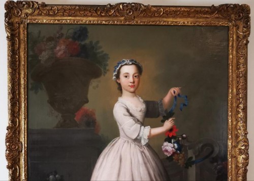 The girl with the garland of flowers -  Late 18th Circa 1770 - 1780 - Paintings & Drawings Style Louis XV