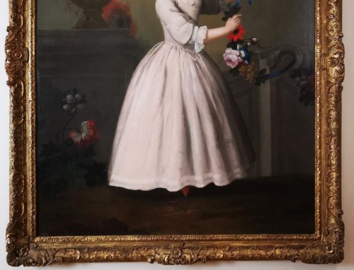 Tableaux et dessins Tableaux XVIIIe siècle - La jeune fille à la guirlande de fleurs - École française fin XVIIIe siècle