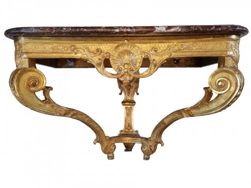 Console en bois de chêne sculpté et doré d’époque Régence vers 1715 - 1720