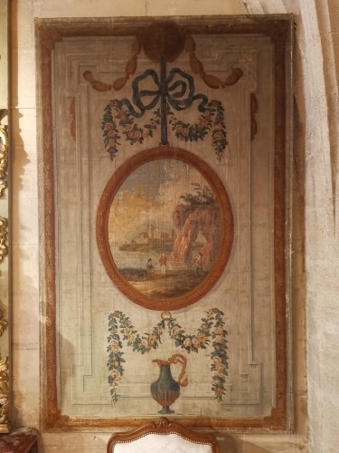 Paire de toiles peintes néoclassiques de boiserie vers 1800 - Sérignan Antiquités