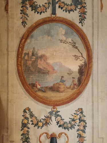 Pair of neoclassical painted canvases of woodwork late 18th early 19th 1800 - Directoire