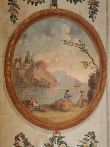 Directoire - Paire de toiles peintes néoclassiques de boiserie vers 1800
