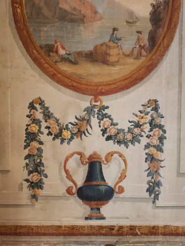 Antiquités - Paire de toiles peintes néoclassiques de boiserie vers 1800