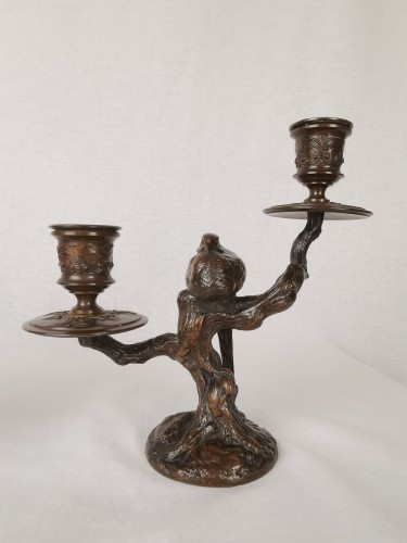 A pair of candelabra with sleeping feasants, by Antoine-Louis Barye. - 