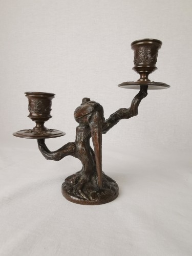 19th century - A pair of candelabra with sleeping feasants, by Antoine-Louis Barye.