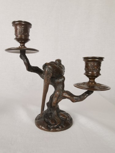 A pair of candelabra with sleeping feasants, by Antoine-Louis Barye. - Napoléon III