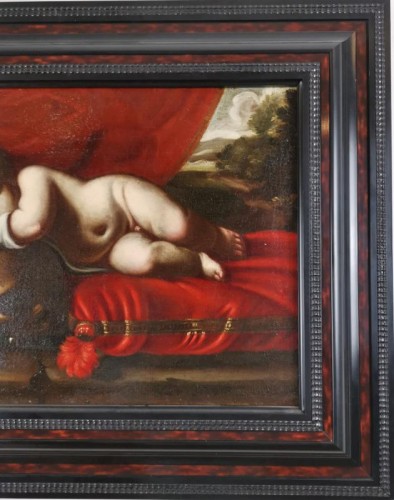 Putto endormi à la vanité, atelier de Luigi Miradori dit « Le Genovesino ». - Sérignan Antiquités