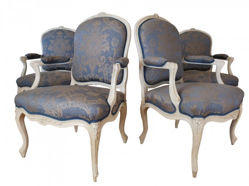 Louis XV Period Gray Painted Arm Chair, French, 18th Century