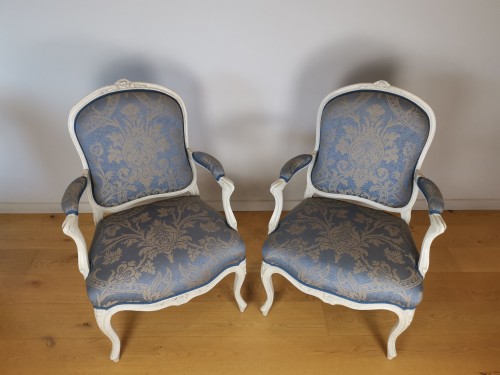 18th century - A set of four Louis XV painted armchairs by Louis-Michel Lefèvre 18th cent.