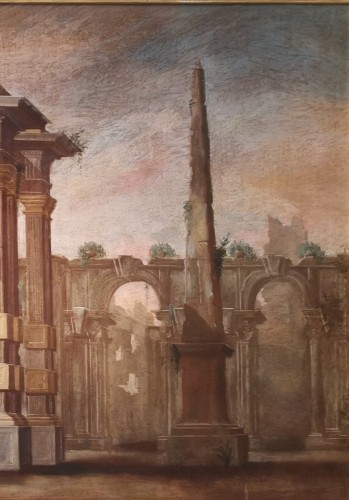 Pair of Architectural Caprices  workshop Alberto Carlieri (1672-c.1720). - Louis XV