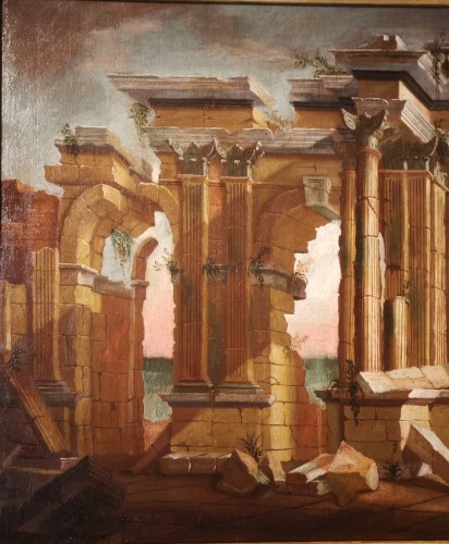 Antiquités - Pair of Architectural Caprices  workshop Alberto Carlieri (1672-c.1720).