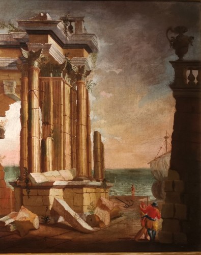 Antiquités - Paire de grands caprices architecturaux de l'atelier d’Alberto Carlieri (1672-c.1720)