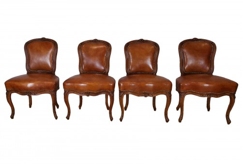 Set of four French Louis XV beechwood chairs , Mid 18th Century circa 1750