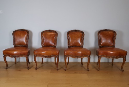 Set of four French Louis XV beechwood chairs , Mid 18th Century circa 1750 - Seating Style Louis XV