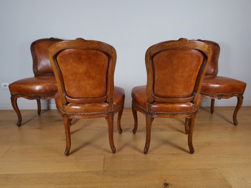 Seating  - Set of four French Louis XV beechwood chairs , Mid 18th Century circa 1750