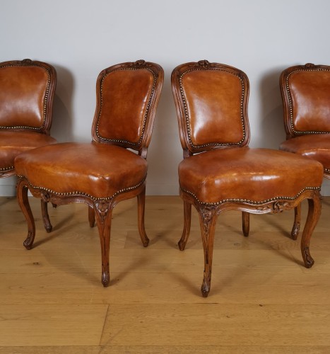 Set of four French Louis XV beechwood chairs , Mid 18th Century circa 1750 - 