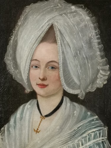 Portrait d’époque Louis XVI, La Jeune femme à la colombe du Saint-Esprit - Tableaux et dessins Style Louis XVI