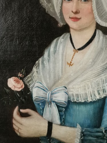 Tableaux et dessins Tableaux XVIIIe siècle - Portrait d’époque Louis XVI, La Jeune femme à la colombe du Saint-Esprit