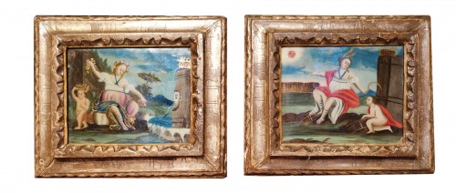 Pair of reverse painting from the Venetian school of the XVIIth century 