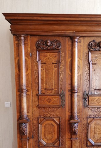 Furniture  - Small Alsatian Baroque wardrobe with three columns Early 17th Century.