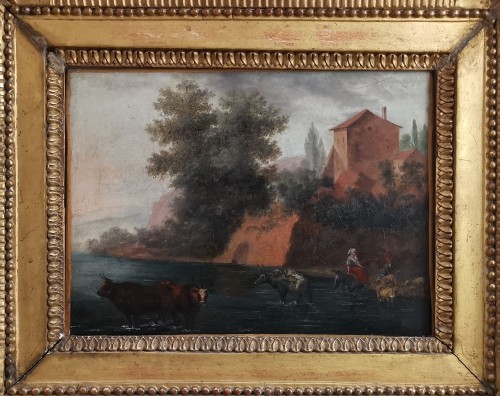 The passage of the ford. 18th century circa 1770-1780 - Paintings & Drawings Style Transition