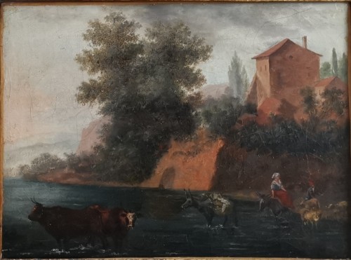 Tableaux et dessins Tableaux XVIIIe siècle - Le passage du gué - École française circa 1770-1780