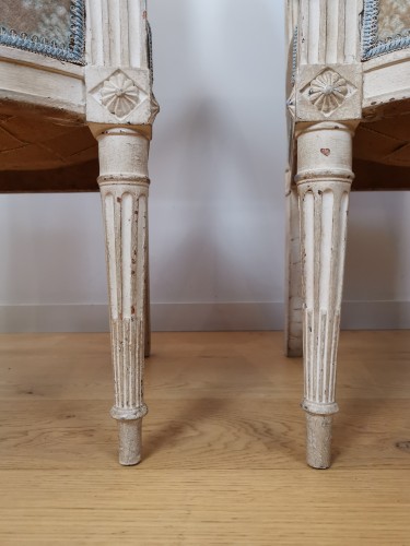 Pair of flat-backed armchairs, rolled Louis XVI stamped Roussens - Louis XVI