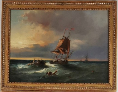 Paintings & Drawings  - The American fleet caught in the storm - Eugène Isabey (1803-1886)
