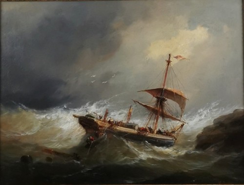 La flotte américaine prise dans la tempête - Eugène Isabey (1803-1886) - Sérignan Antiquités